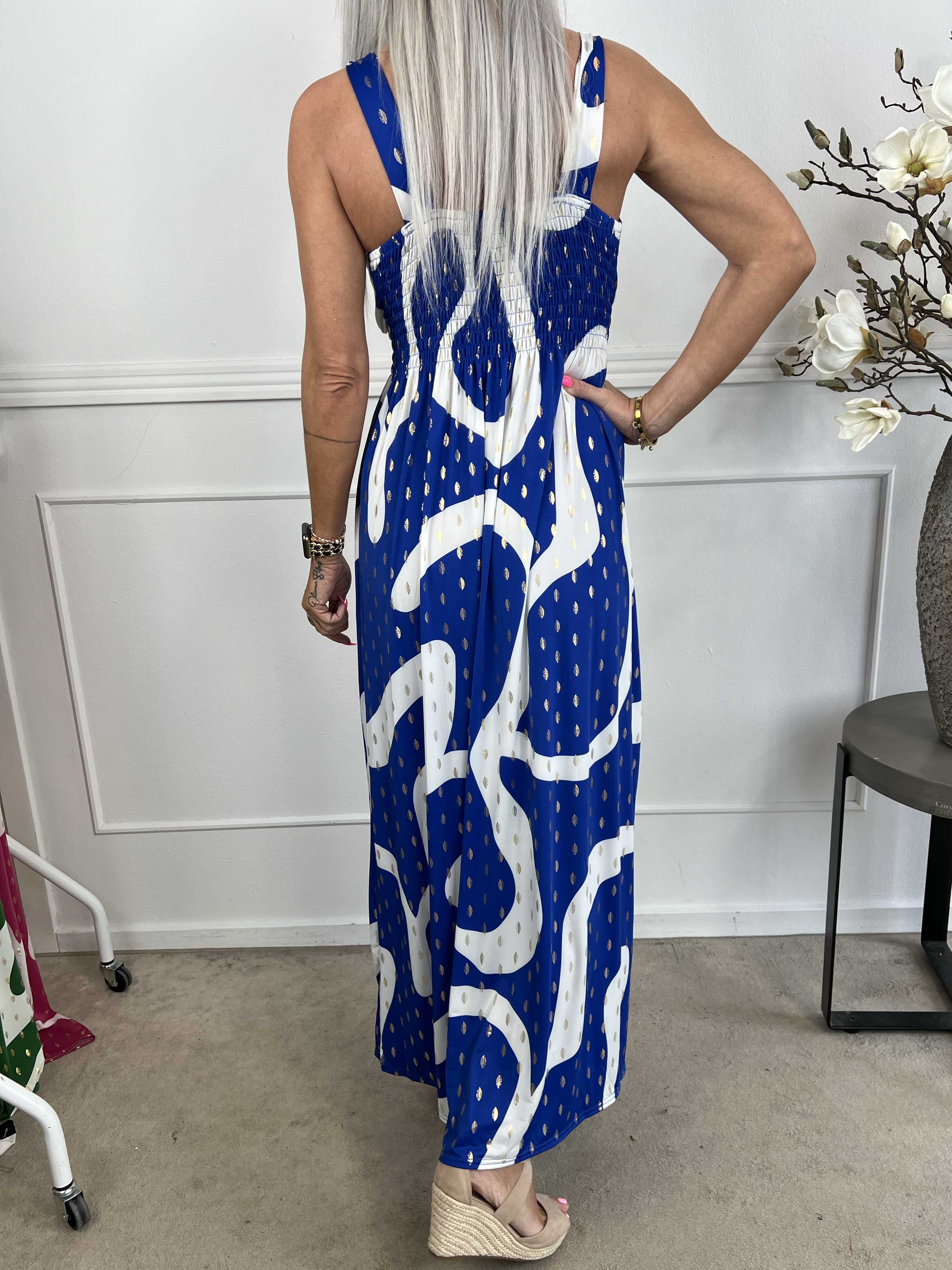 Kenza - Mönstrad klänning med axelband i elastiskt tyg